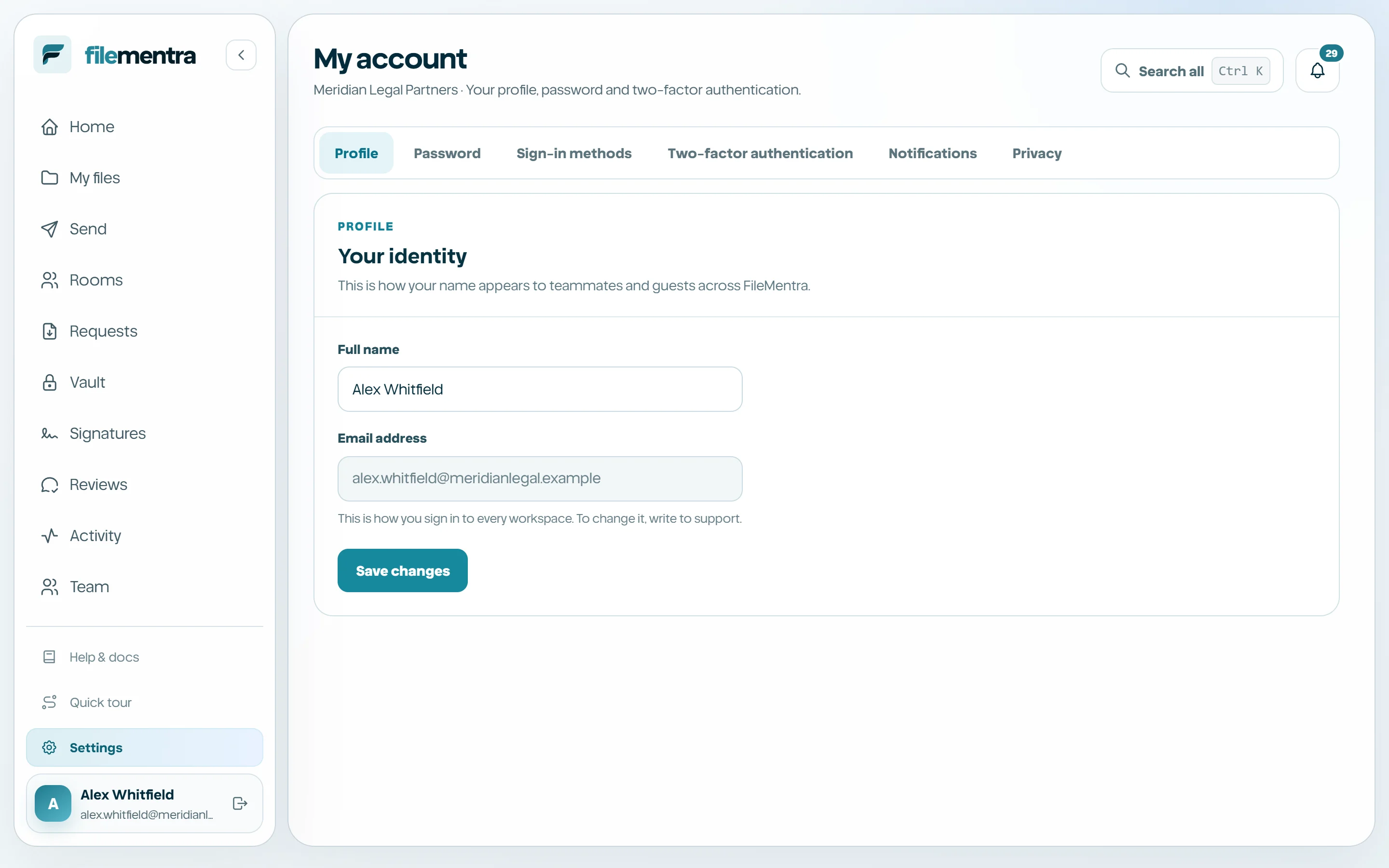 Profile and password tabs.