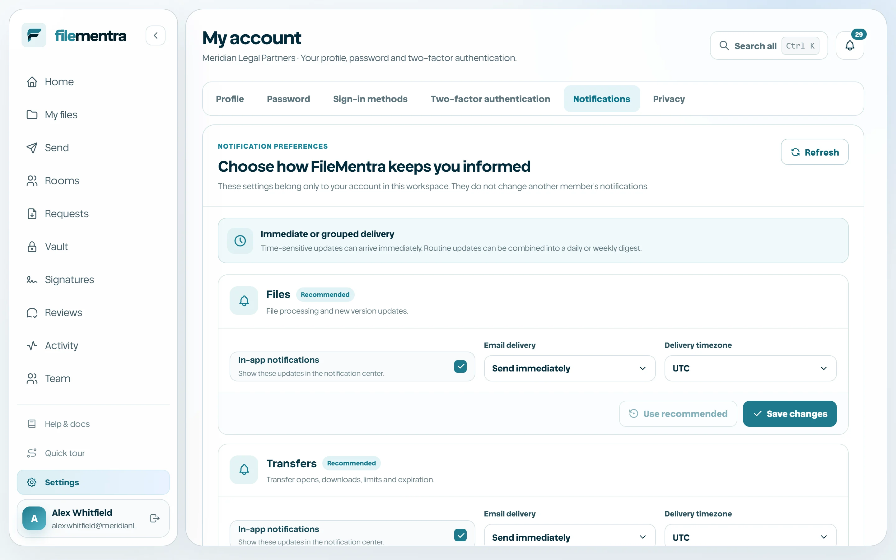 Per-category notification controls.