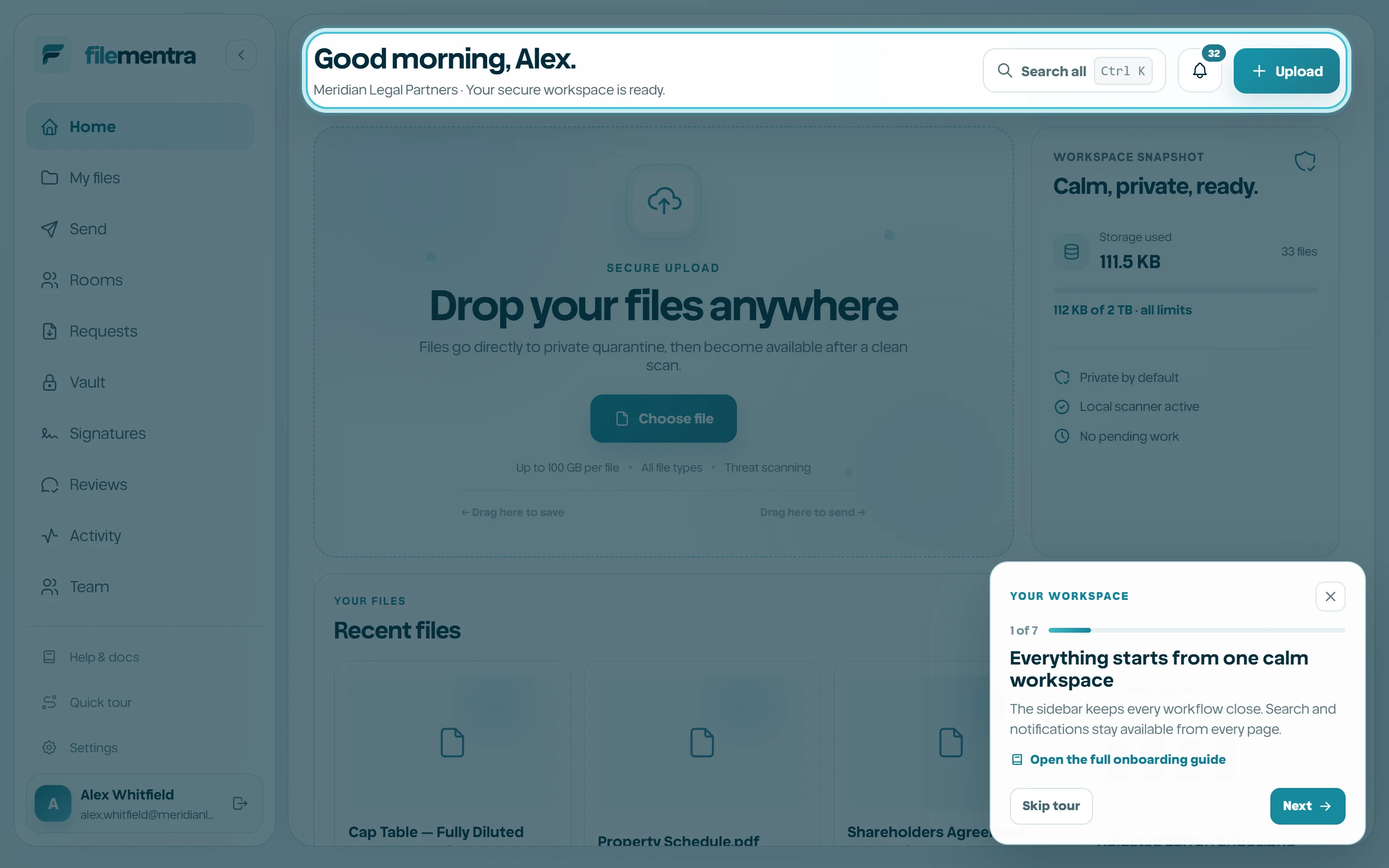 A highlighted workspace surface with the floating tutorial card.