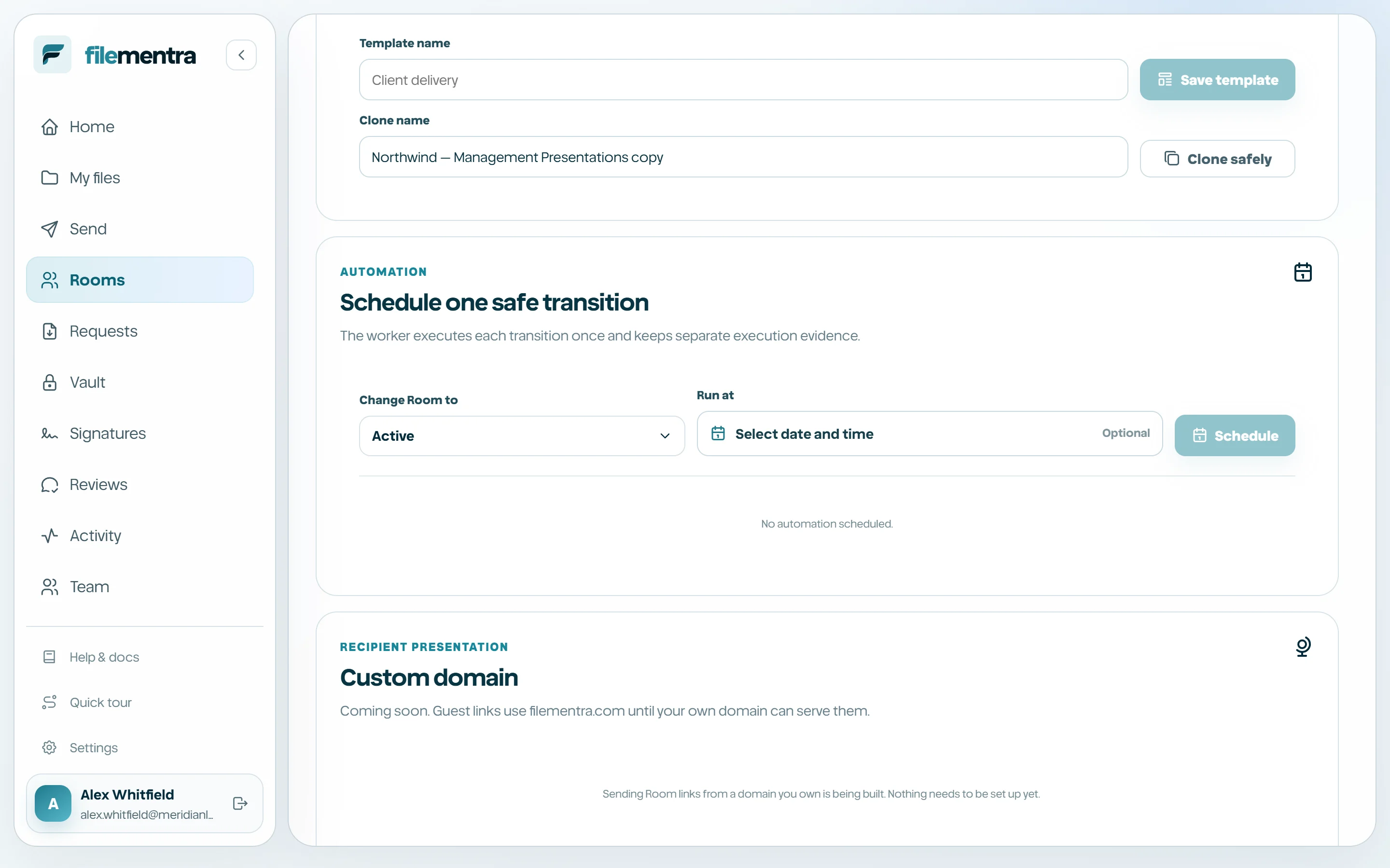Verified domain, recipient analytics, and export controls.