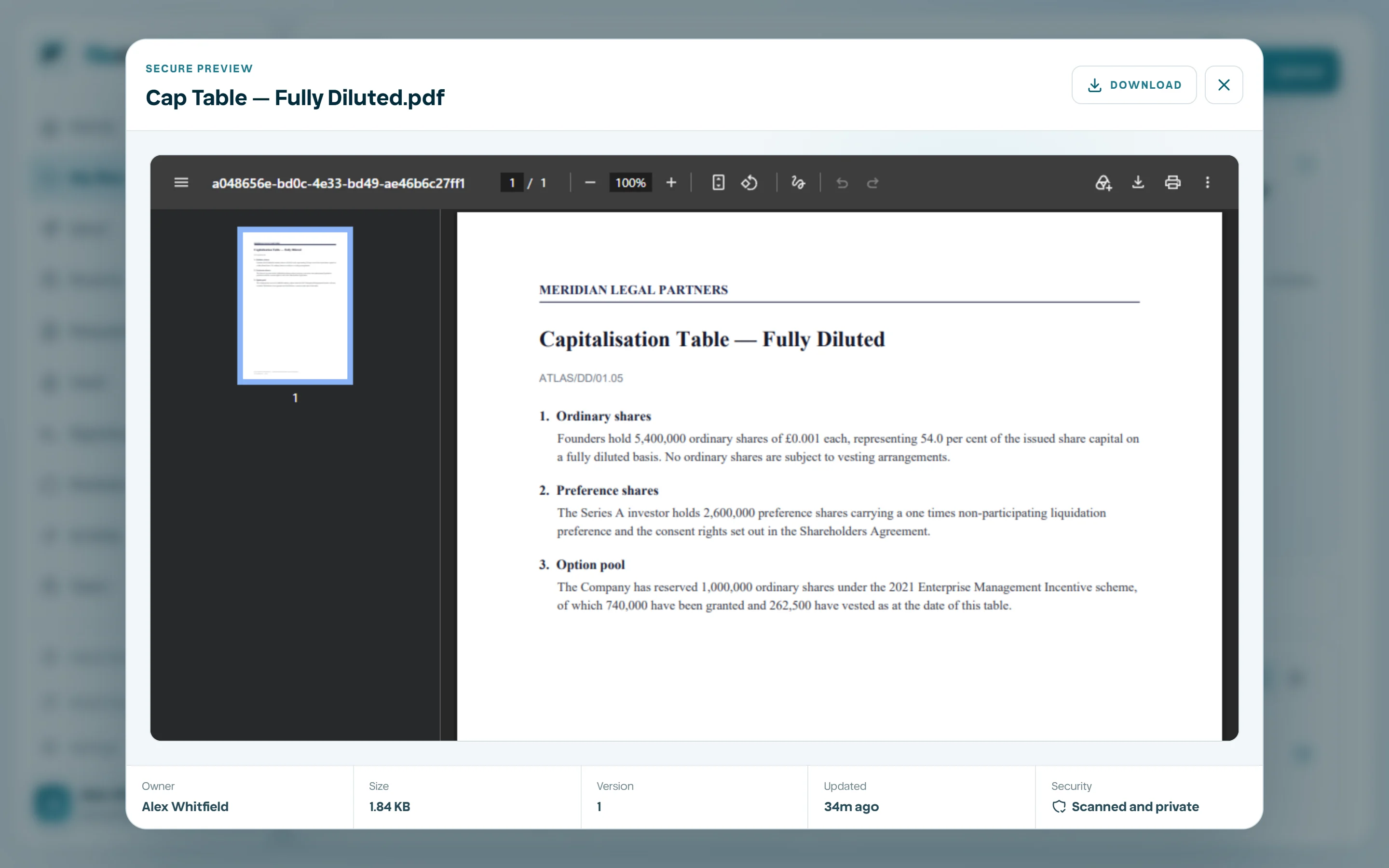 Preview dialog with file metadata and safe controls.