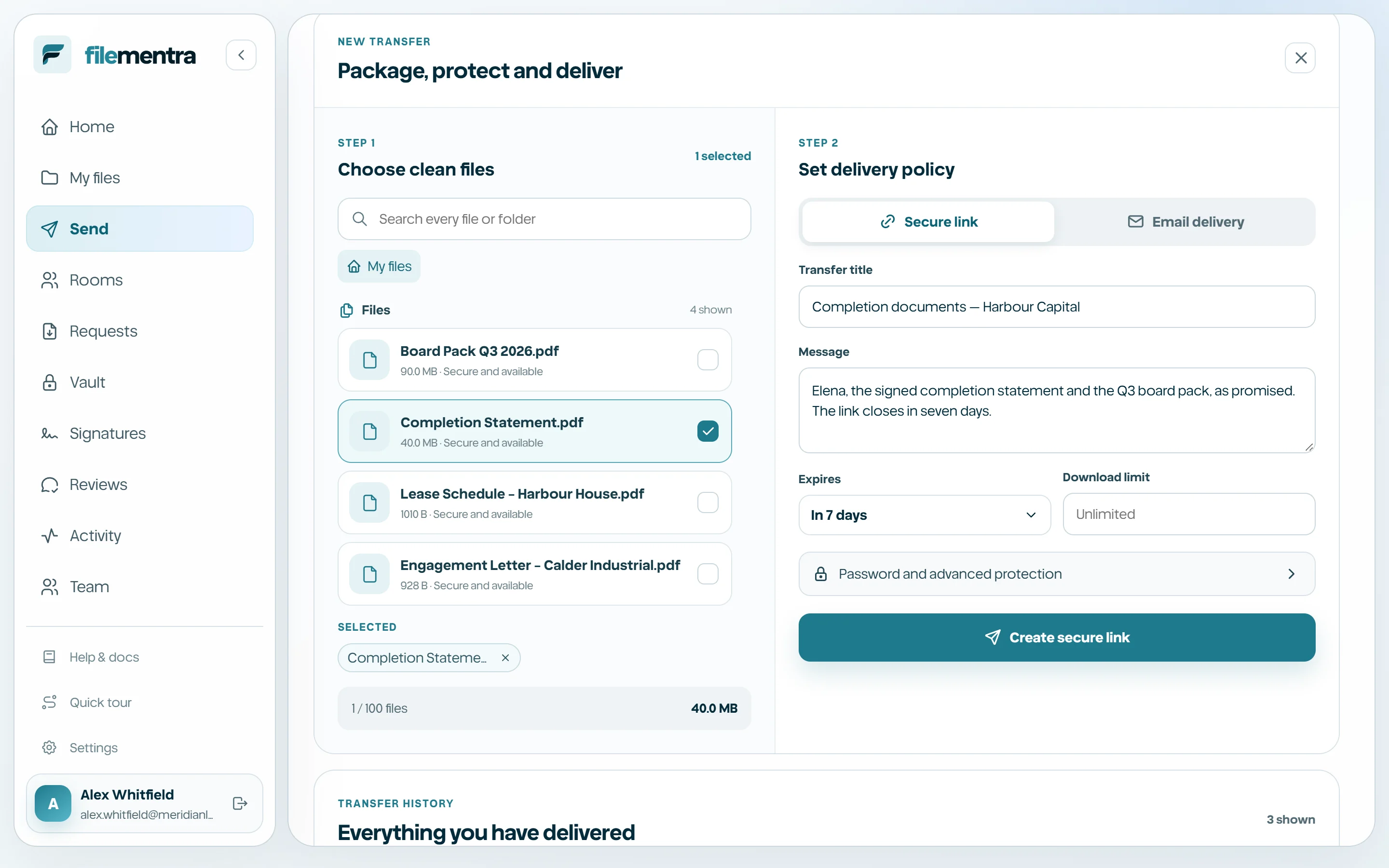 Drive picker with folders, breadcrumbs, and selected files.