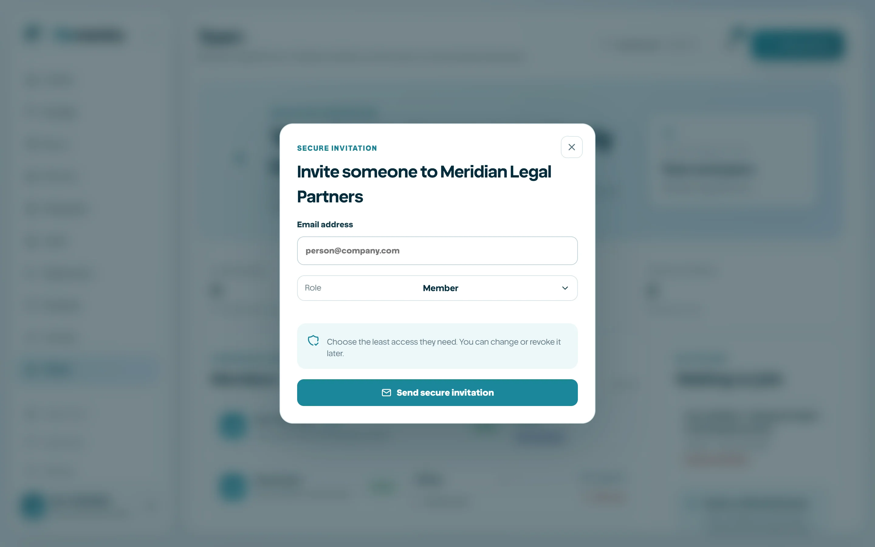 Invitation dialog and pending invitation row.